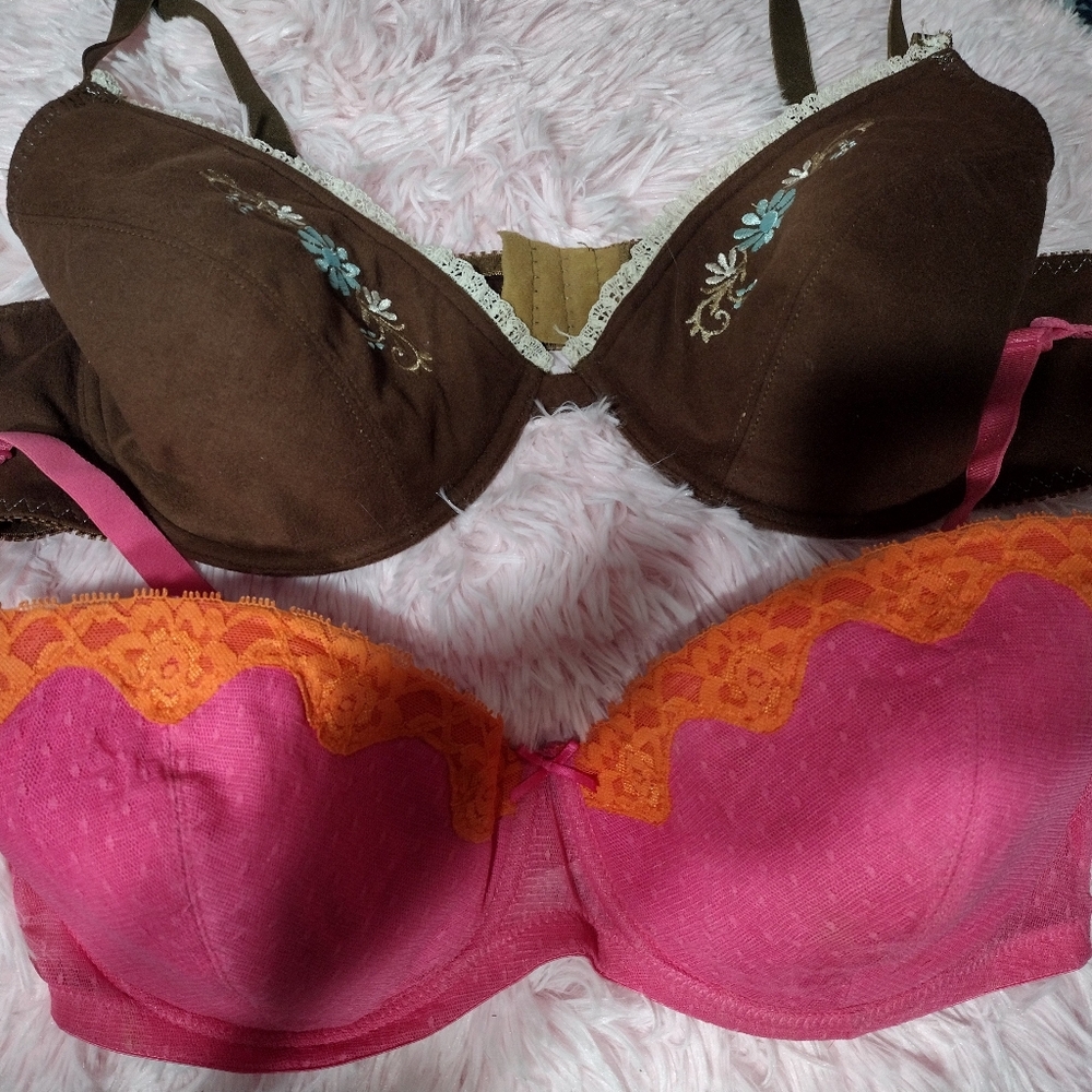 Vintage Joe Boxer Bra Bundle/ Pink 40 C/Brown 42 C/ Embroidered